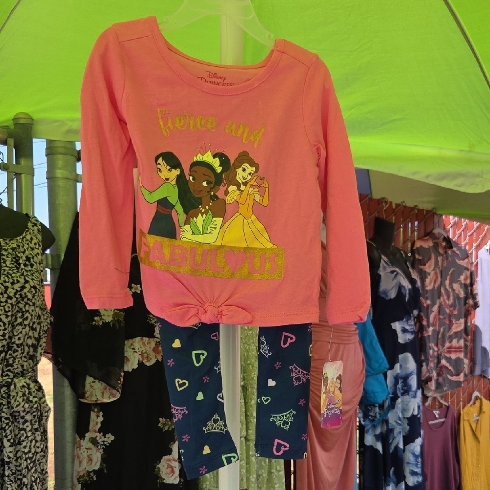 Disney Princess Pink Top and Navy Heart Leggings - Picture 1 of 4